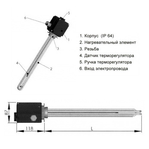 Трубчатый нагревательный элемент (ТЭН) регулируемый ITEX-3X 6 кВт